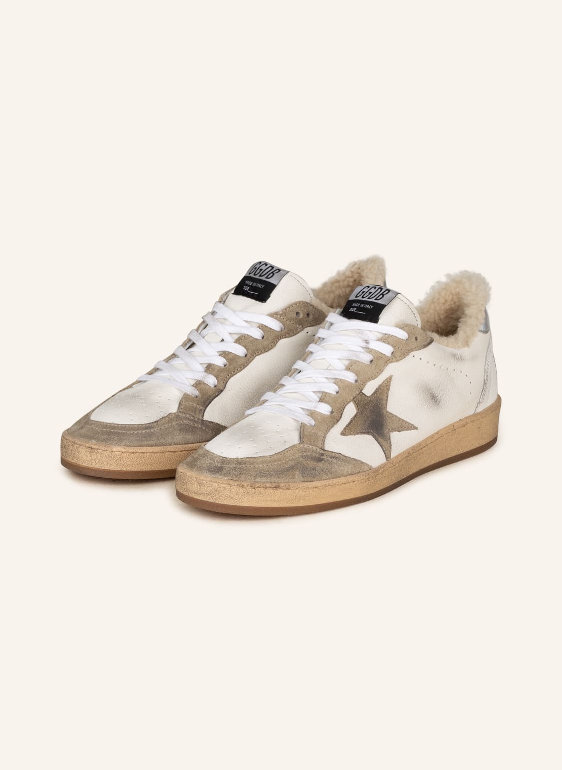 Image of Golden Goose Sneaker Ball Star Mit Echtfell weiss
