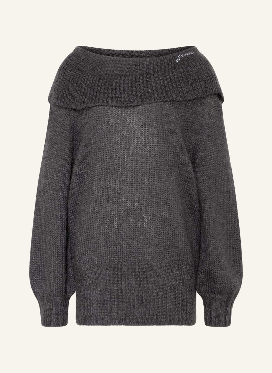 Image of Ganni Off-Shoulder-Pullover Mit Mohair grau
