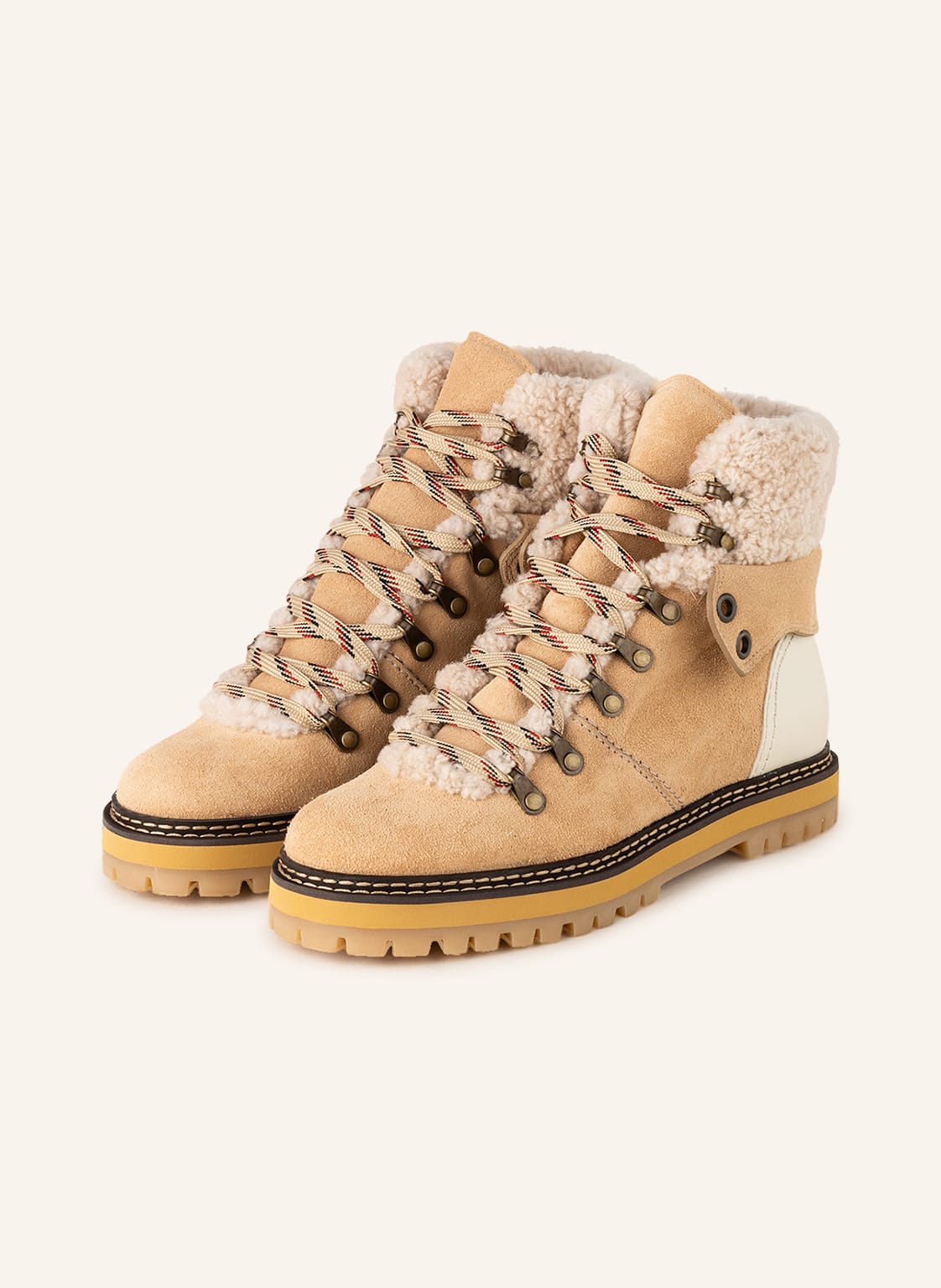 Image of See By Chloé Schnürboots Eileen Mit Echtfell beige
