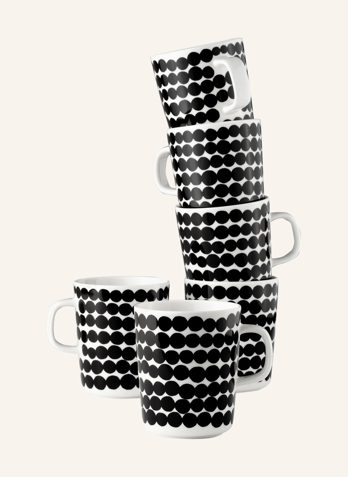 Image of Marimekko 6er-Set Henkelbecher Oiva/Siirtolapuutarha schwarz