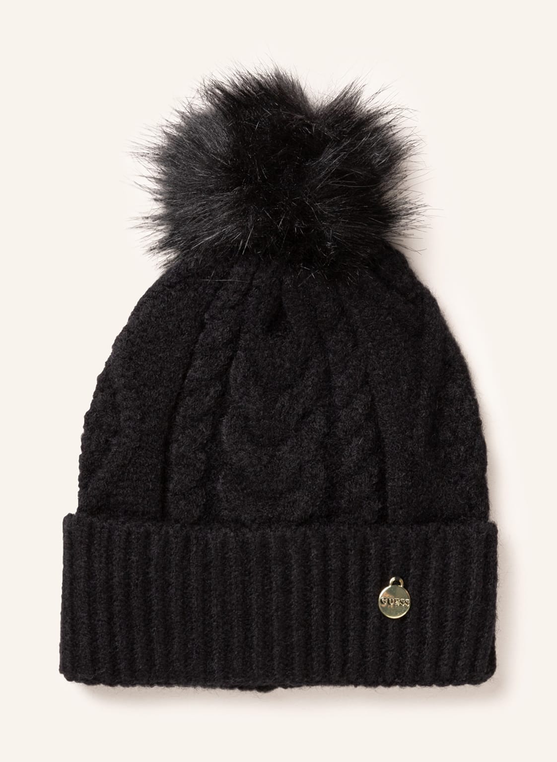 Image of Guess Mütze Mit Kunstpelzbommel schwarz