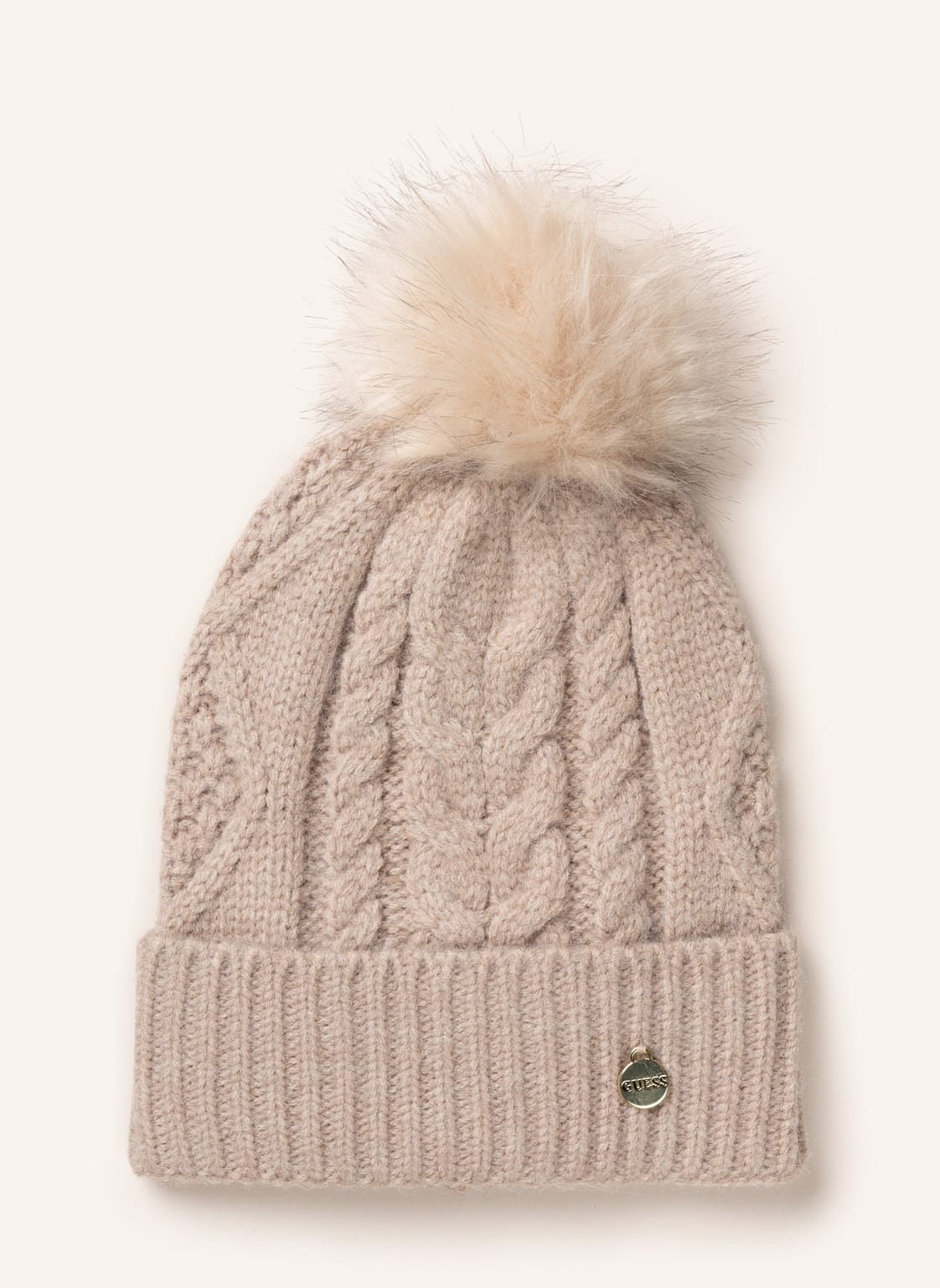 Image of Guess Mütze Mit Kunstpelzbommel beige
