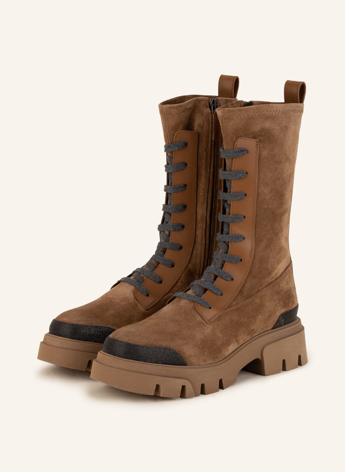 Image of Brunello Cucinelli Schnürboots Mit Perlen braun
