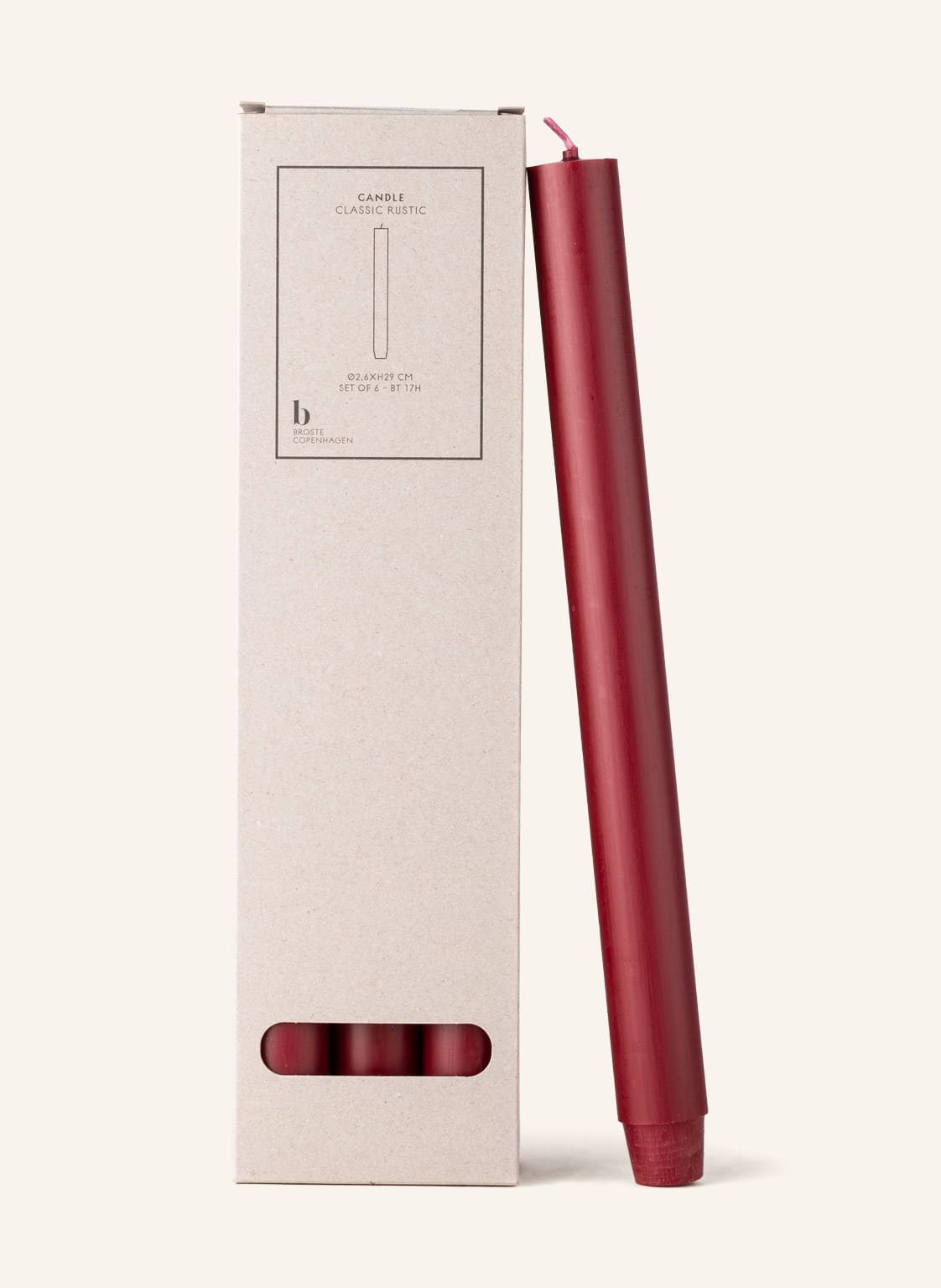 Image of Broste Copenhagen 6er-Set Stabkerzen Classic Rustic rot
