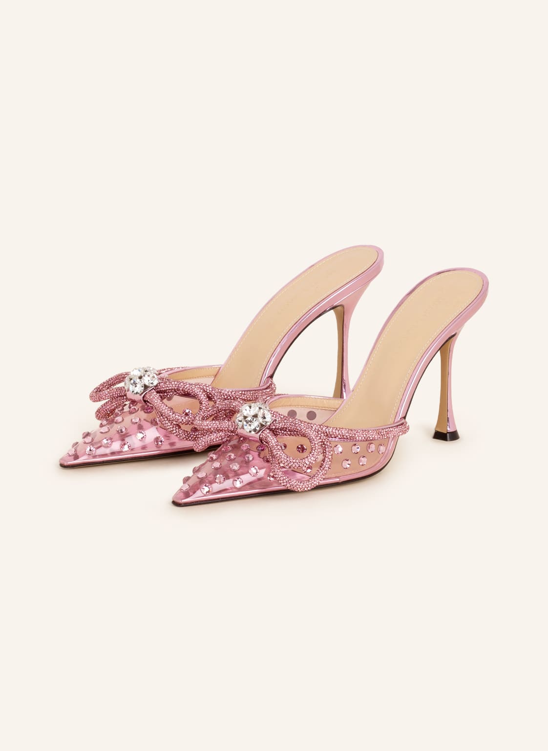 Image of Mach & Mach Mules Double Bow Mit Schmucksteinen pink