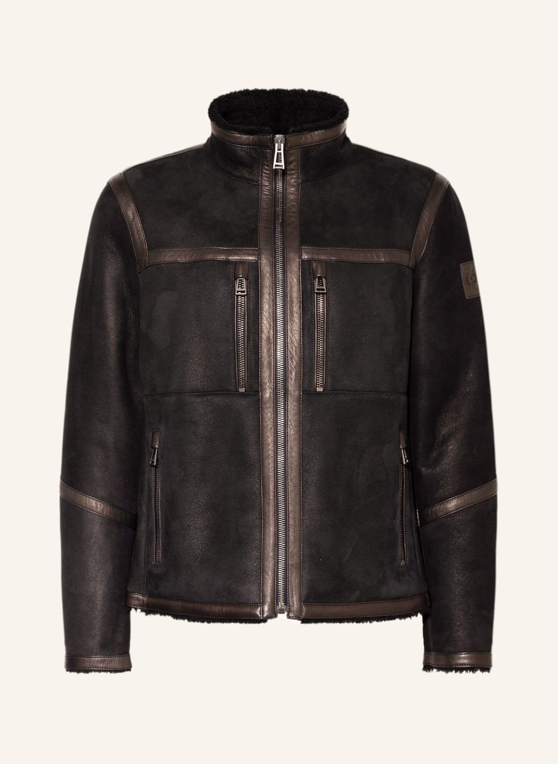 Image of Belstaff Lederjacke Tundra Mit Lammfell schwarz