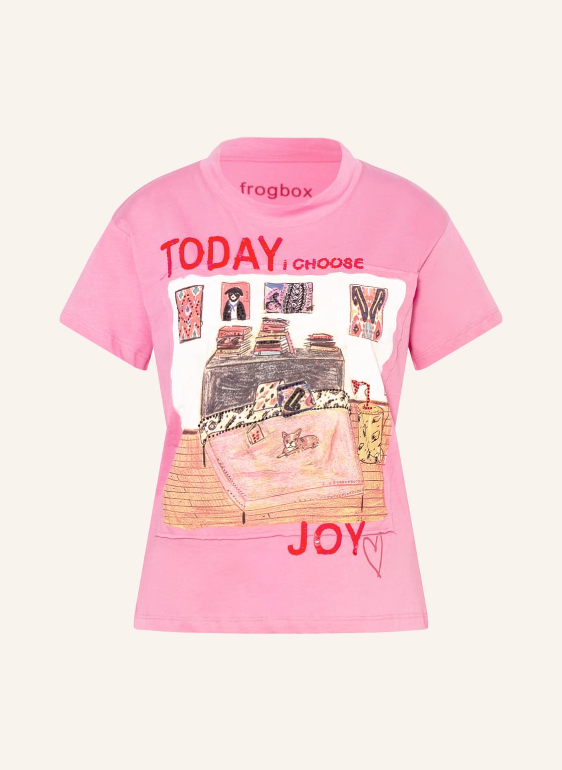 Image of Frogbox T-Shirt Mit Schmucksteinen Und Pailletten pink