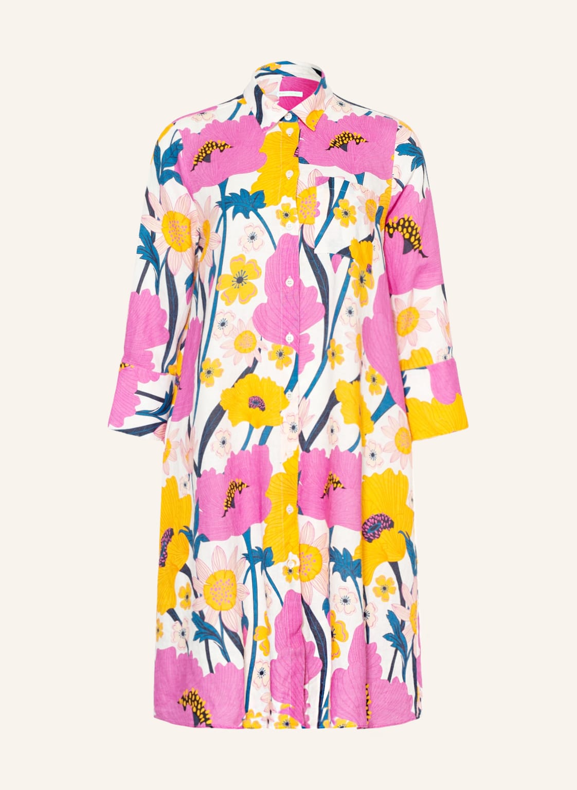 Image of Robert Friedman Hemdblusenkleid Lena Aus Leinen Mit 3/4-Arm weiss