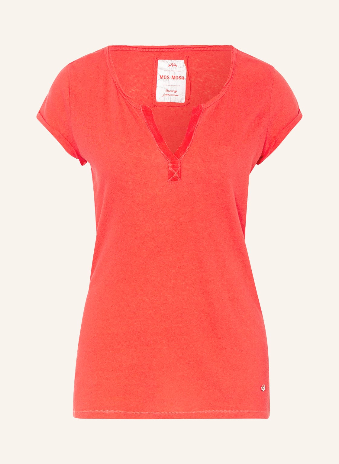 Image of Mos Mosh T-Shirt Troy Mit Leinen rot