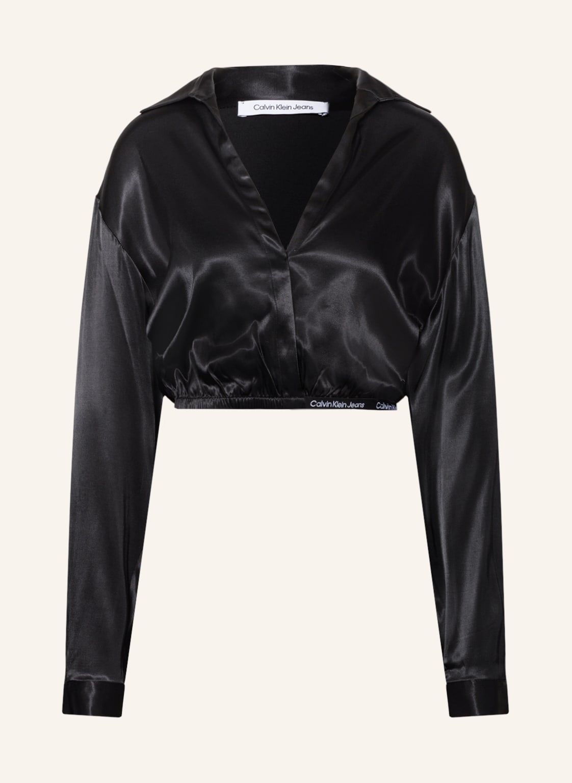 Image of Calvin Klein Jeans Cropped-Blusenshirt In Wickeloptik schwarz