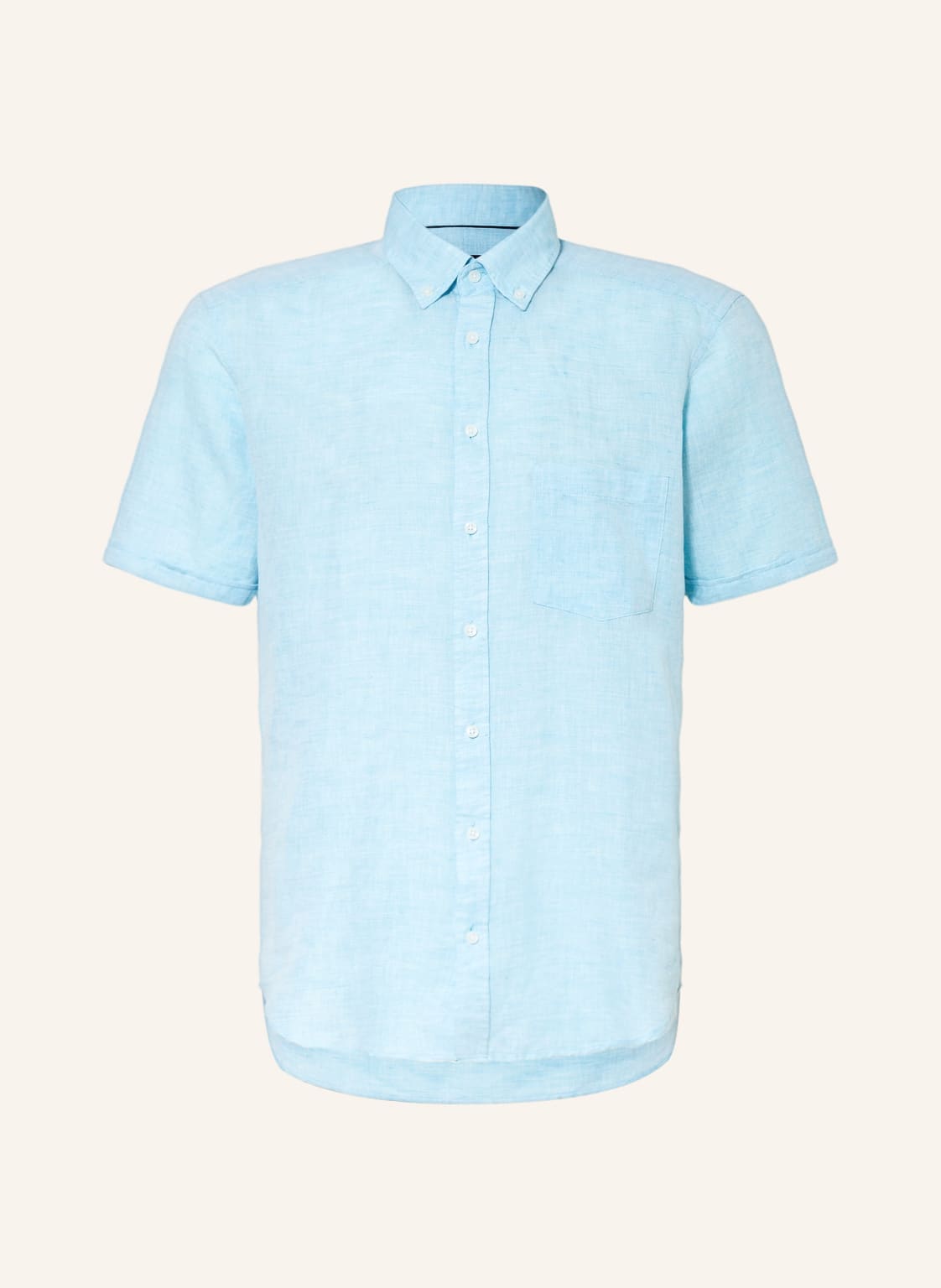 Image of Strokesman's Kurzarm-Hemd Regular Fit Mit Leinen blau