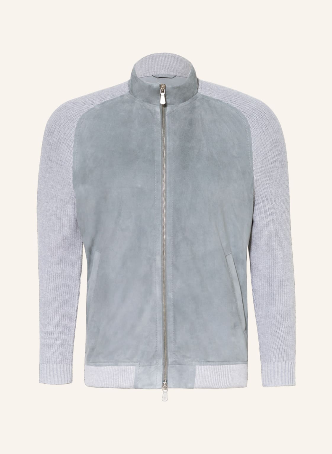 Image of Eleventy Lederjacke Im Materialmix blau