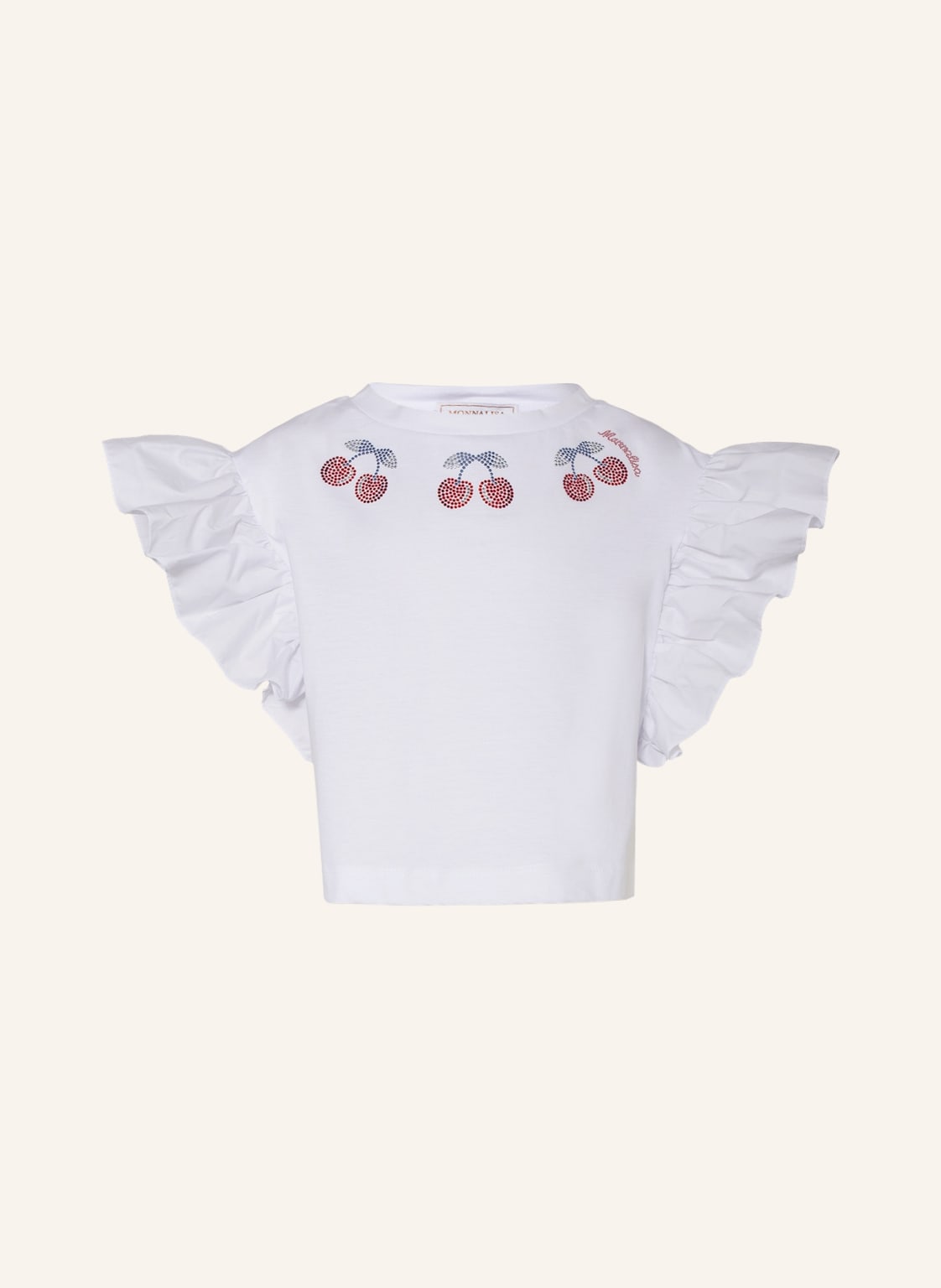 Image of Monnalisa T-Shirt Im Materialmix Mit Schmucksteinen weiss