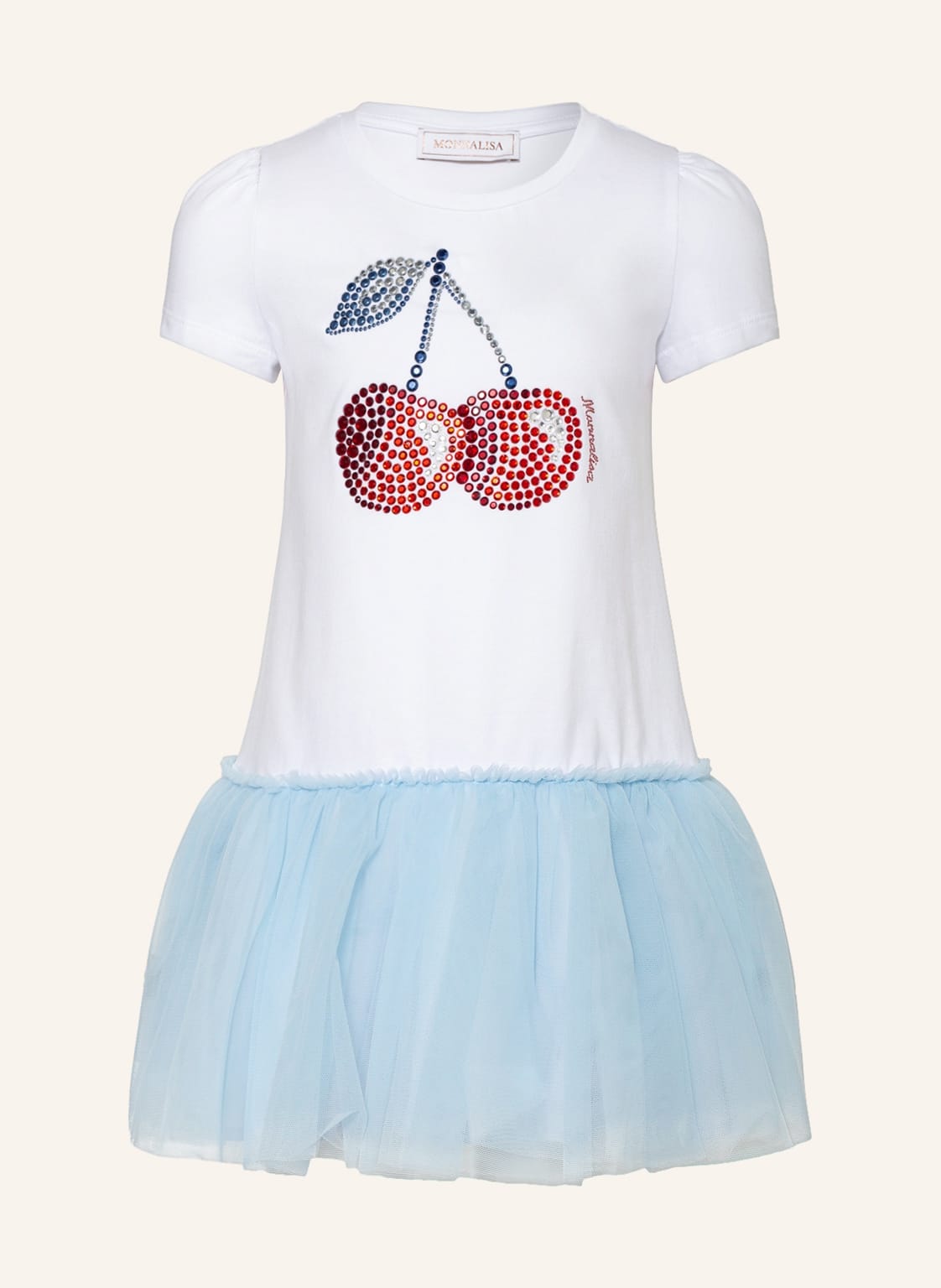 Image of Monnalisa Jerseykleid Im Materialmix Mit Schmucksteinen weiss