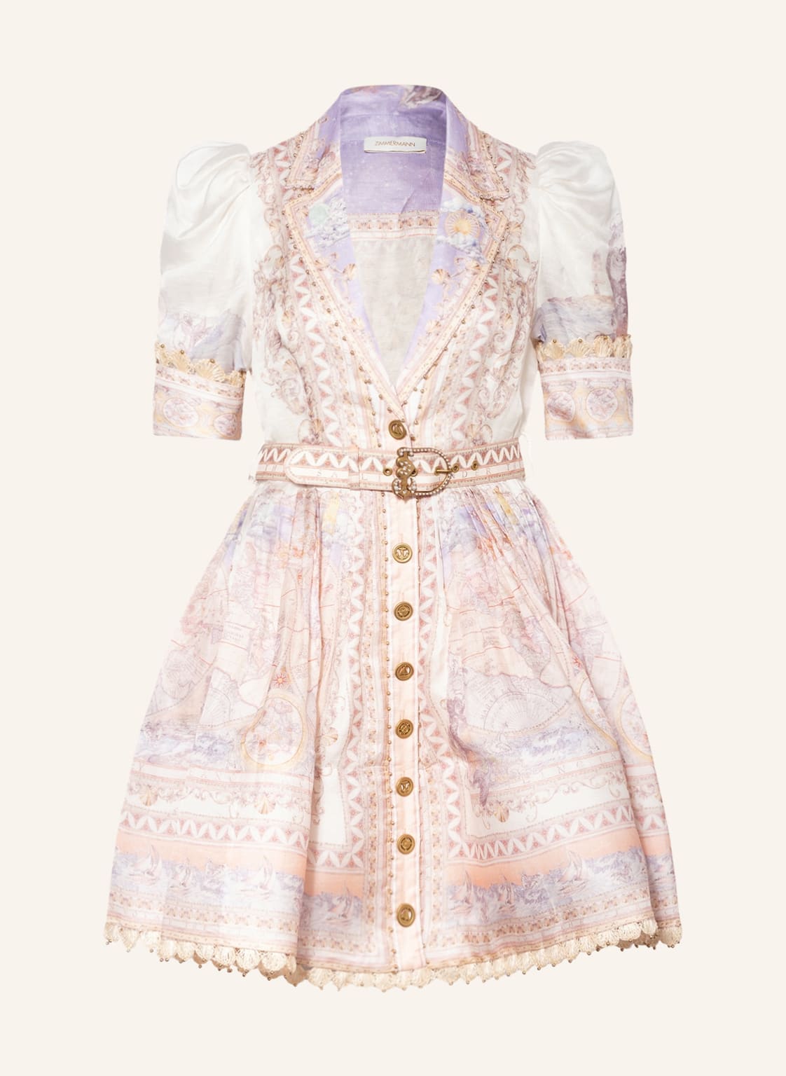 Image of Zimmermann Hemdblusenkleid High Tide Mit Leinen Und Seide beige