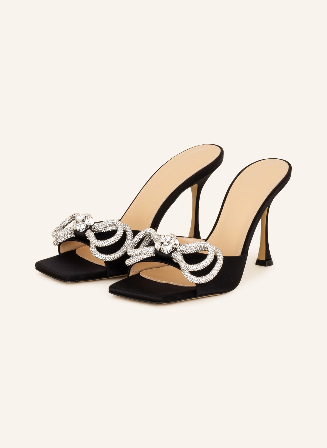 Image of Mach & Mach Mules Double Bow Mit Schmucksteinen schwarz