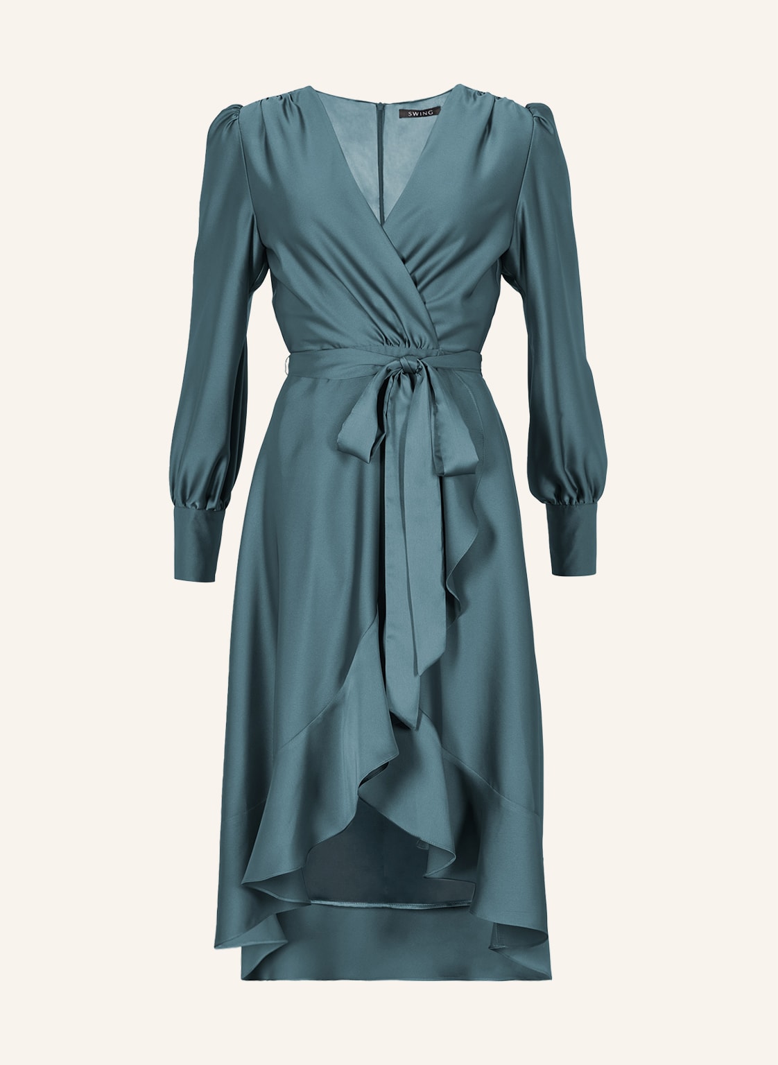 Image of Swing Cocktailkleid In Wickeloptik blau