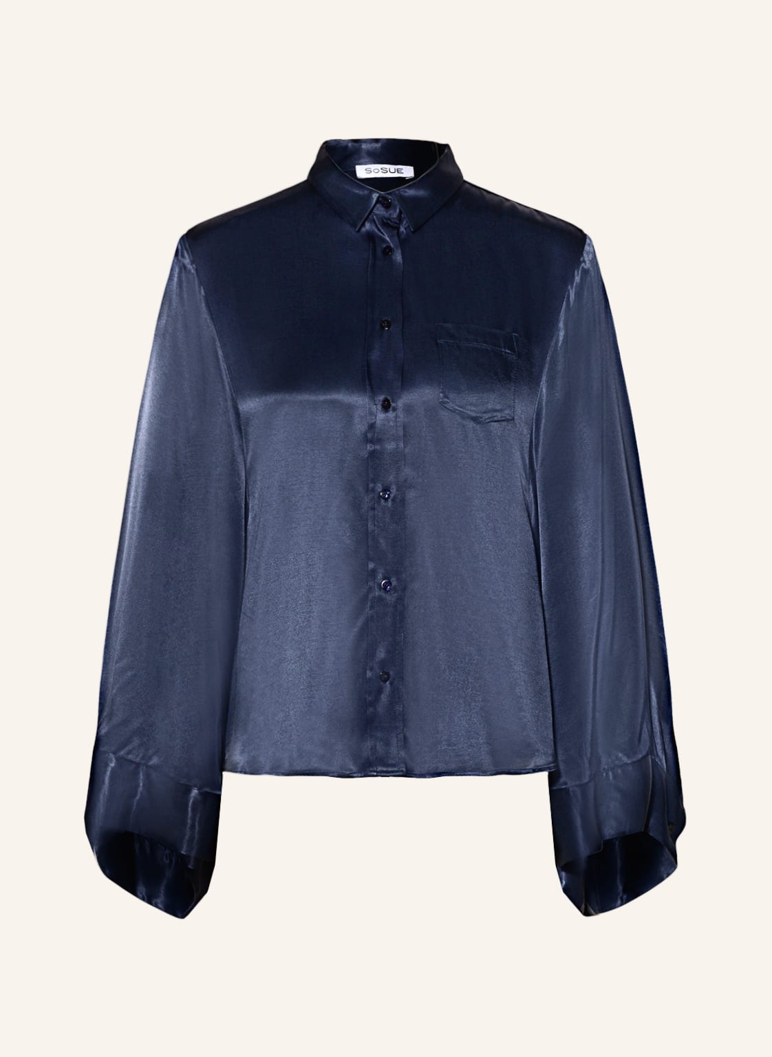 Image of Sosue Hemdbluse Aus Satin blau