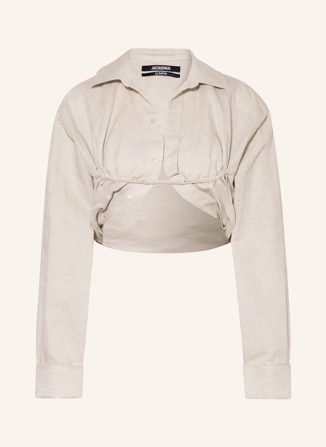 Image of Jacquemus Cropped-Blusenshirt La Chemise Machou Mit Leinen beige