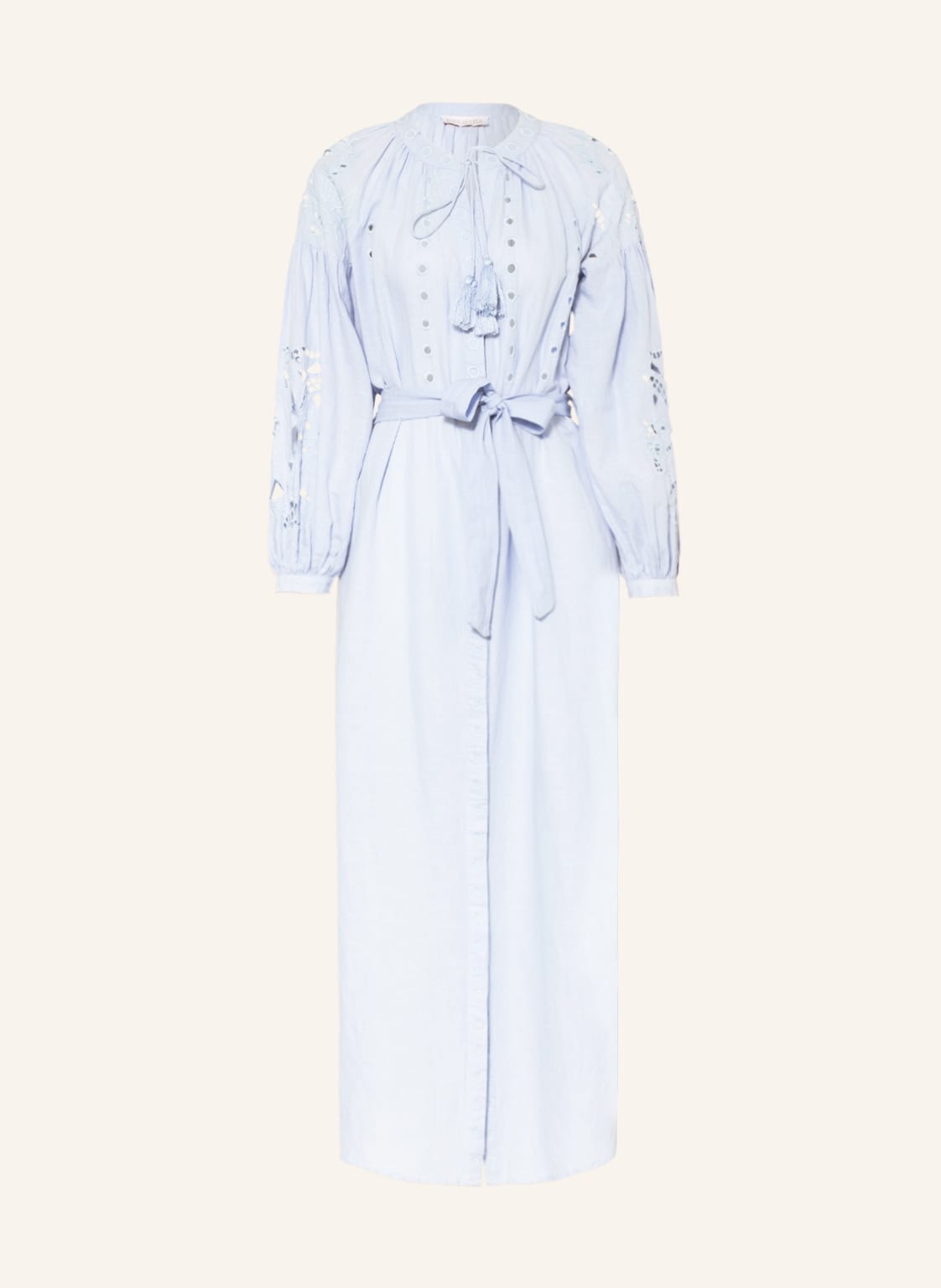 Image of Love Lolita Kleid Delphine Mit Leinen Und Lochspitze blau