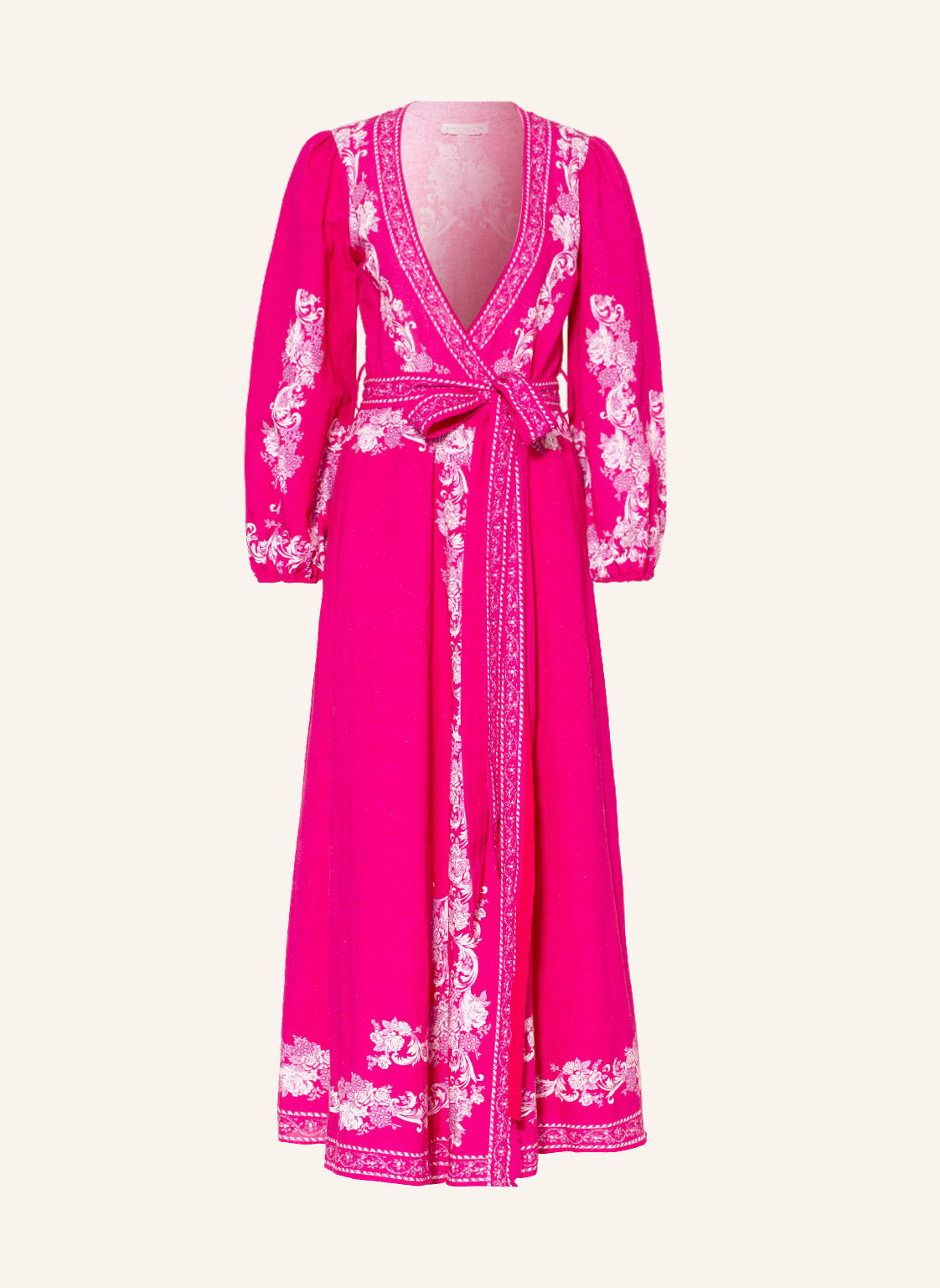 Image of Love Lolita Kleid Simona In Wickeloptik Mit Leinen pink