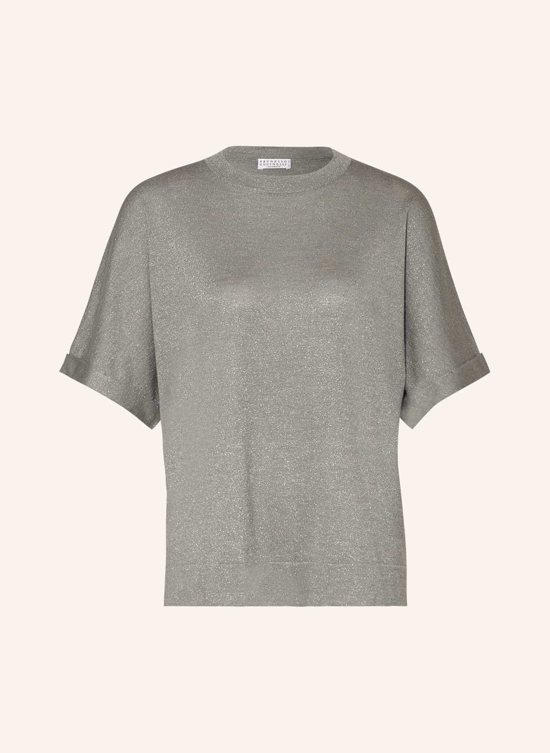 Image of Brunello Cucinelli T-Shirt Mit Cashmere, Seide Und Glitzergarn grau