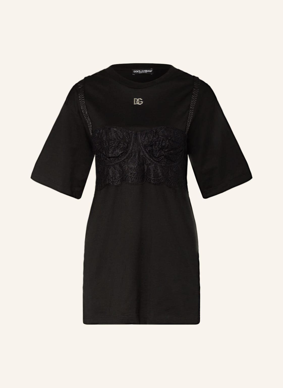Image of Dolce & Gabbana T-Shirt Mit Spitze schwarz