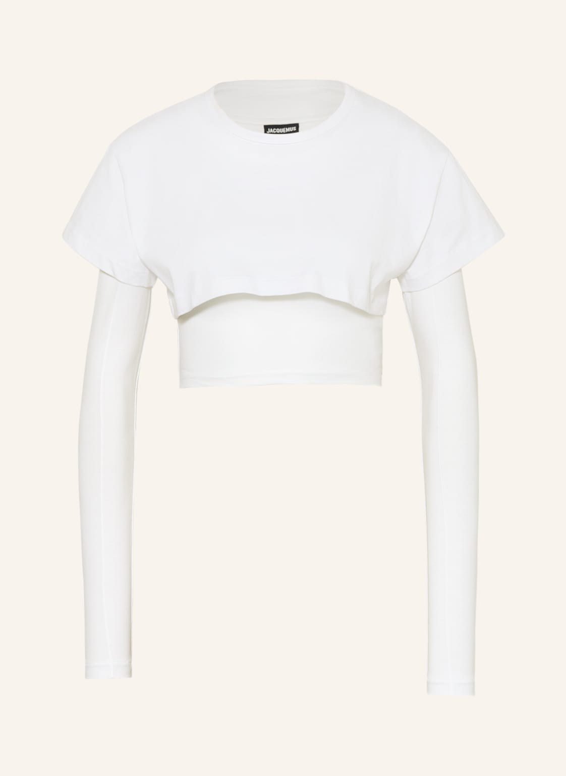 Image of Jacquemus Cropped-Longsleeve Le Double T-Shirt weiss