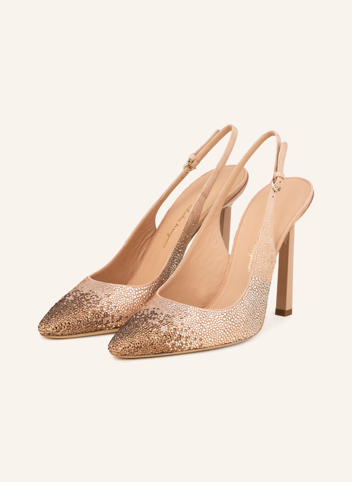 Image of Ferragamo Slingpumps Jessie Mit Schmucksteinen beige