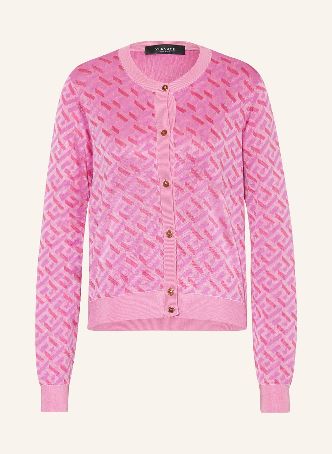 Image of Versace Strickjacke La Greca Mit Seide pink