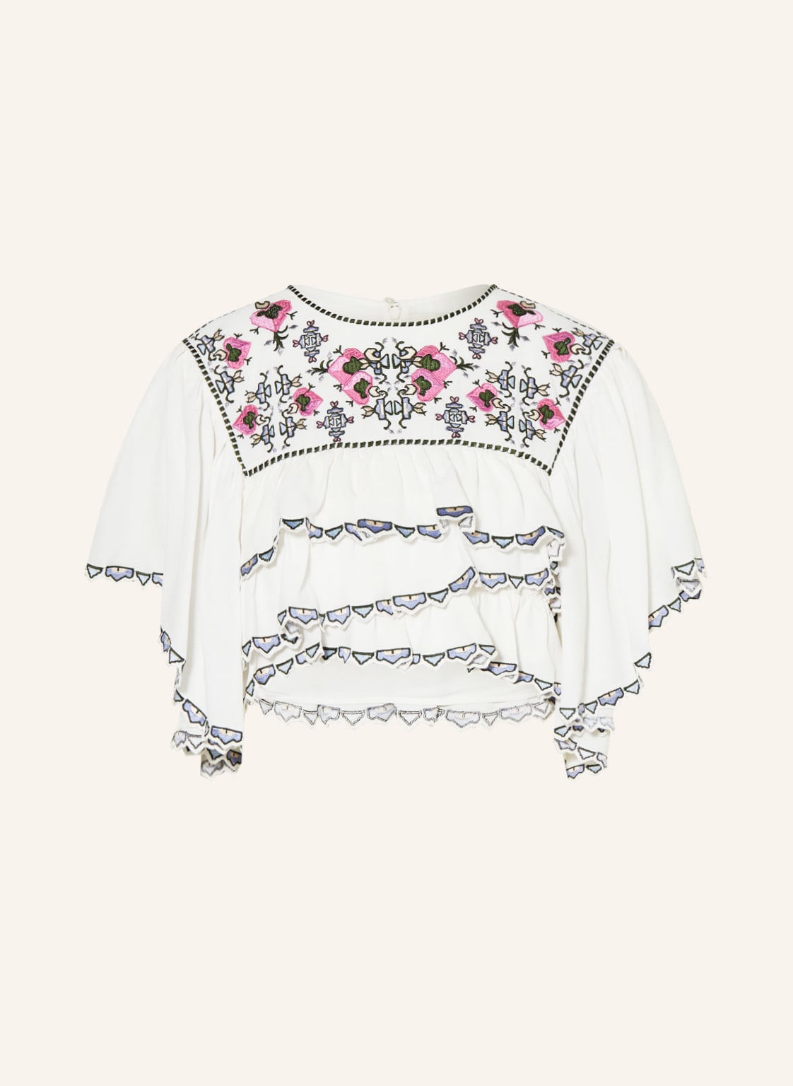Image of Isabel Marant Cropped-Blusenshirt Sana Mit Rüschen Und Stickereien weiss