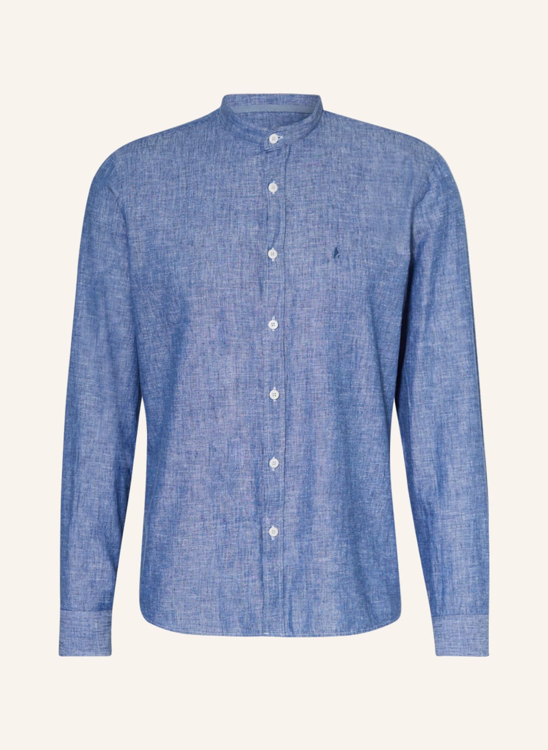 Image of Ragman Hemd Regular Fit Mit Stehkragen Und Leinen blau