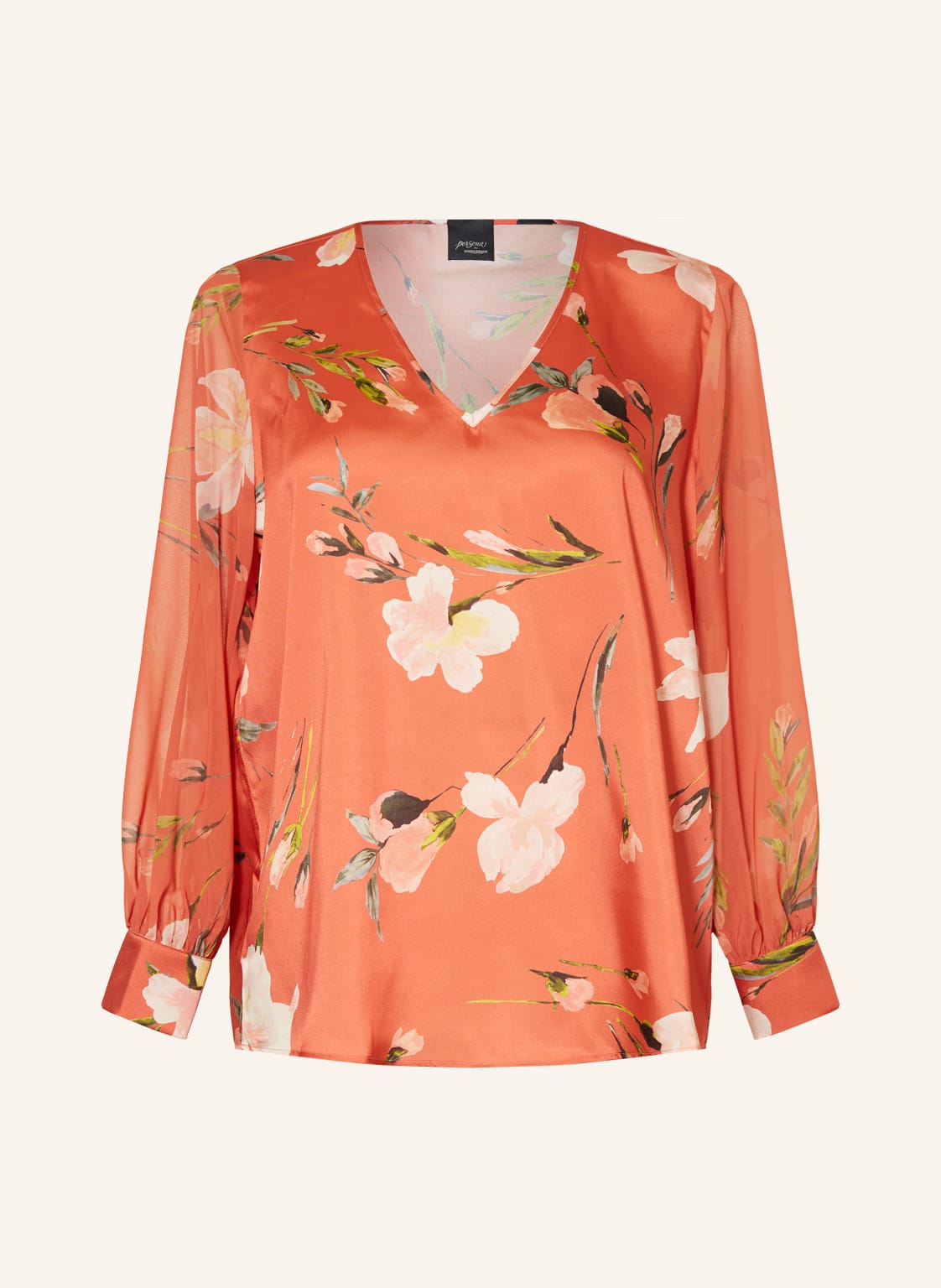 Image of Marina Rinaldi Persona Satinbluse Im Materialmix orange