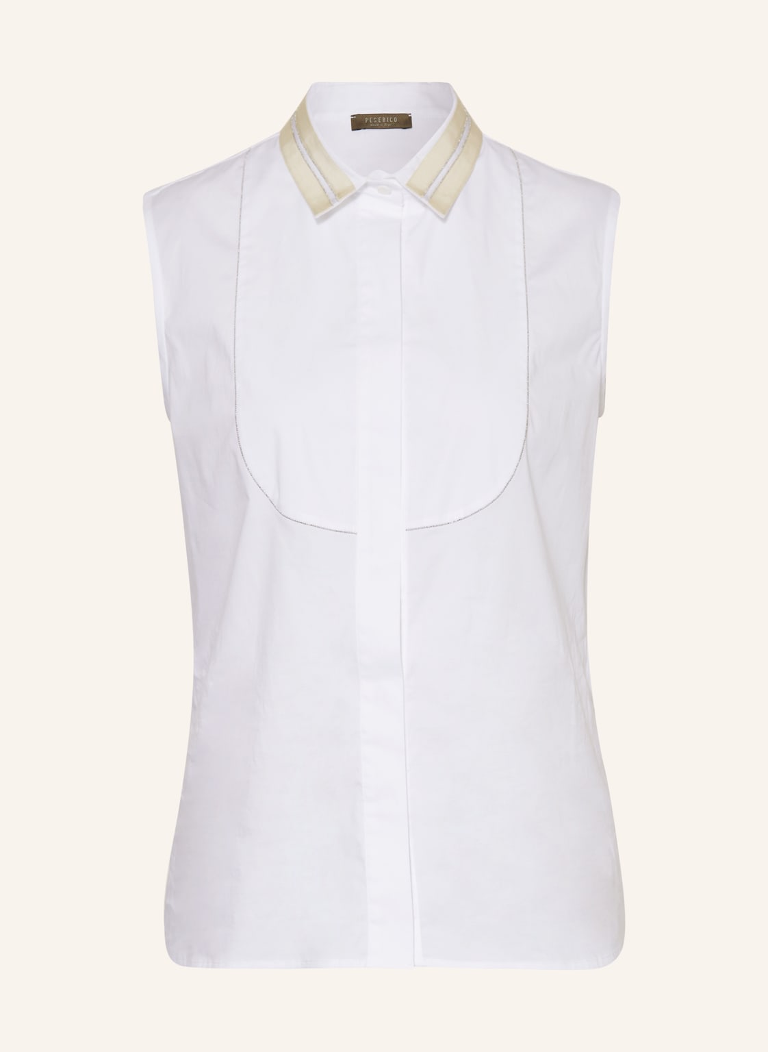 Image of Peserico Blusentop Im Materialmix Mit Schmuckperlen weiss