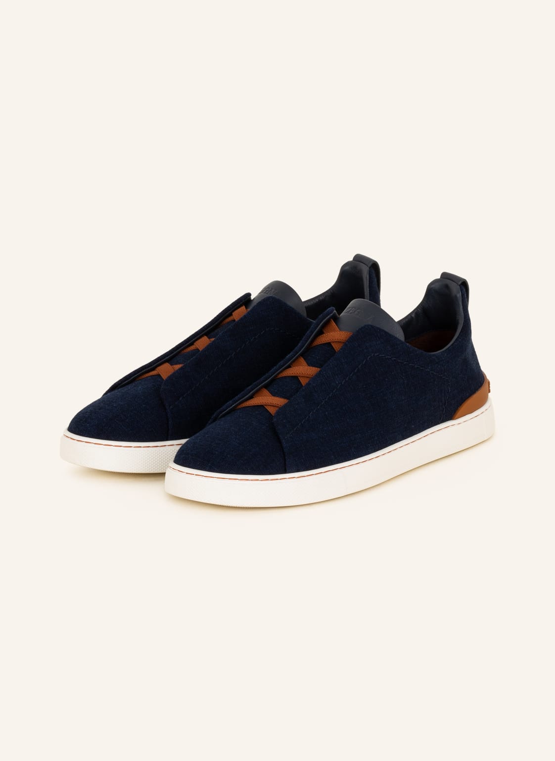 Produktový obrázek ZEGNA Zegna Slip-On Sneakersy Triple Stitch™ tmavě modrá / koňaková