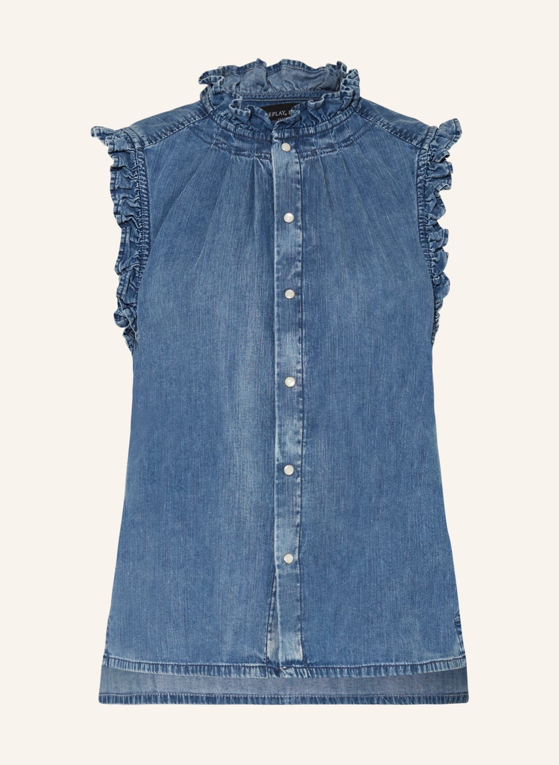 Image of Replay Blusentop Aus Jeans Mit Rüschen blau