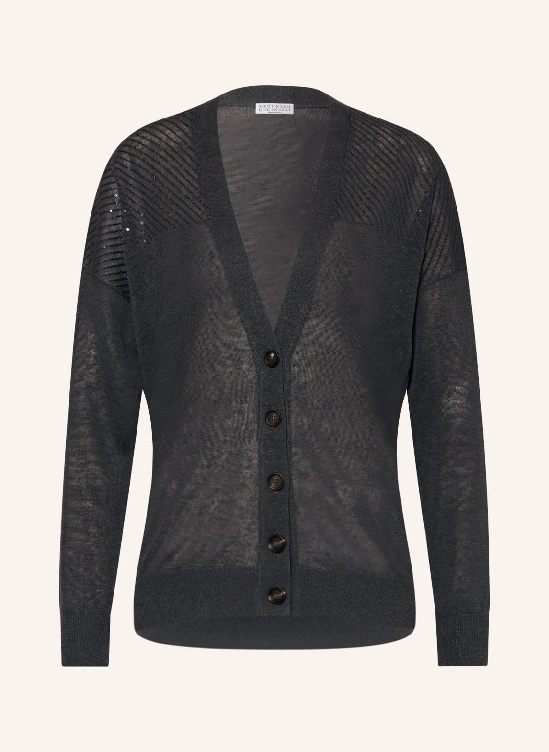 Image of Brunello Cucinelli Strickjacke Aus Leinen Mit Pailletten grau