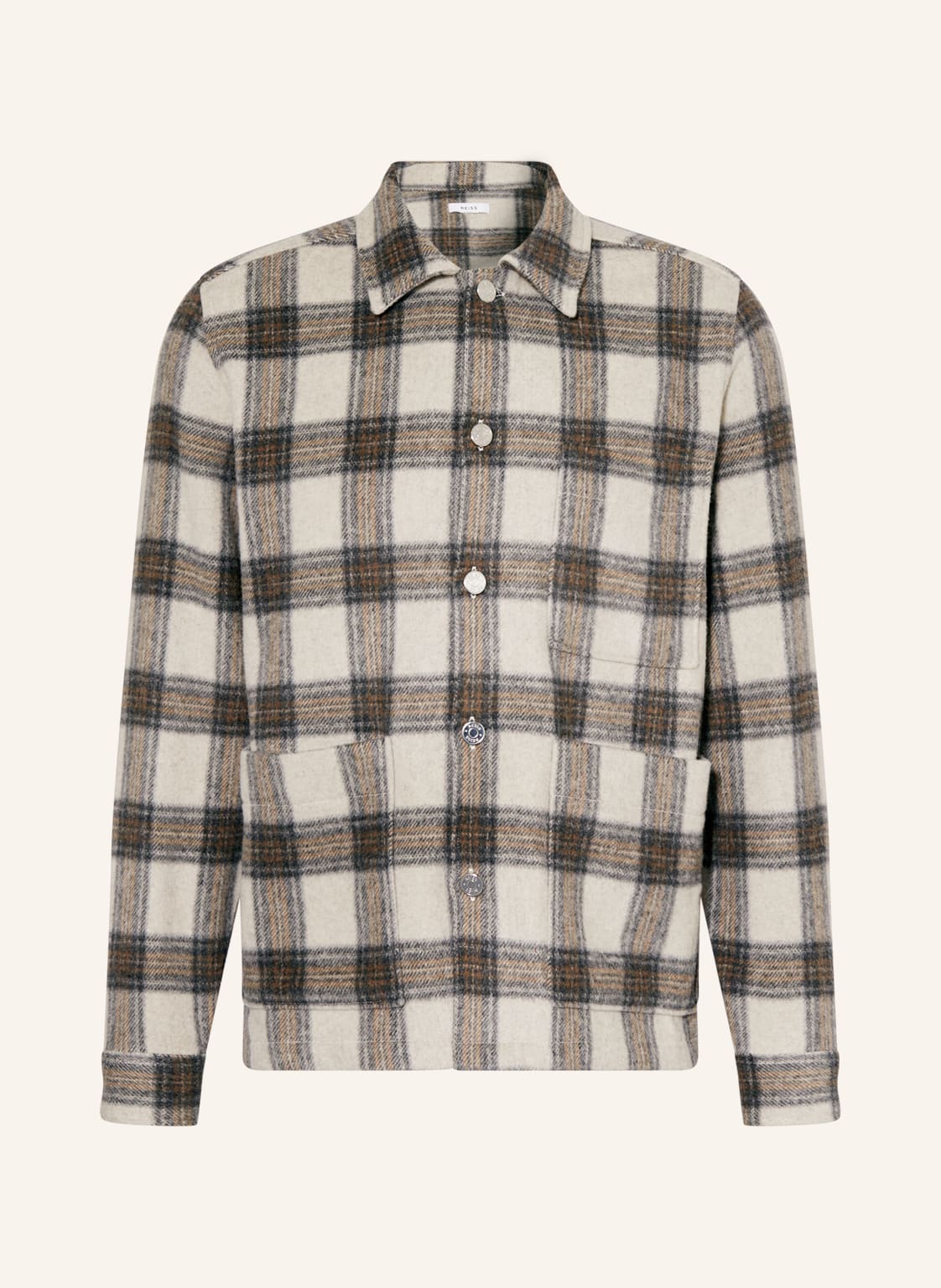 Image of Reiss Overjacket Brushed Check beige