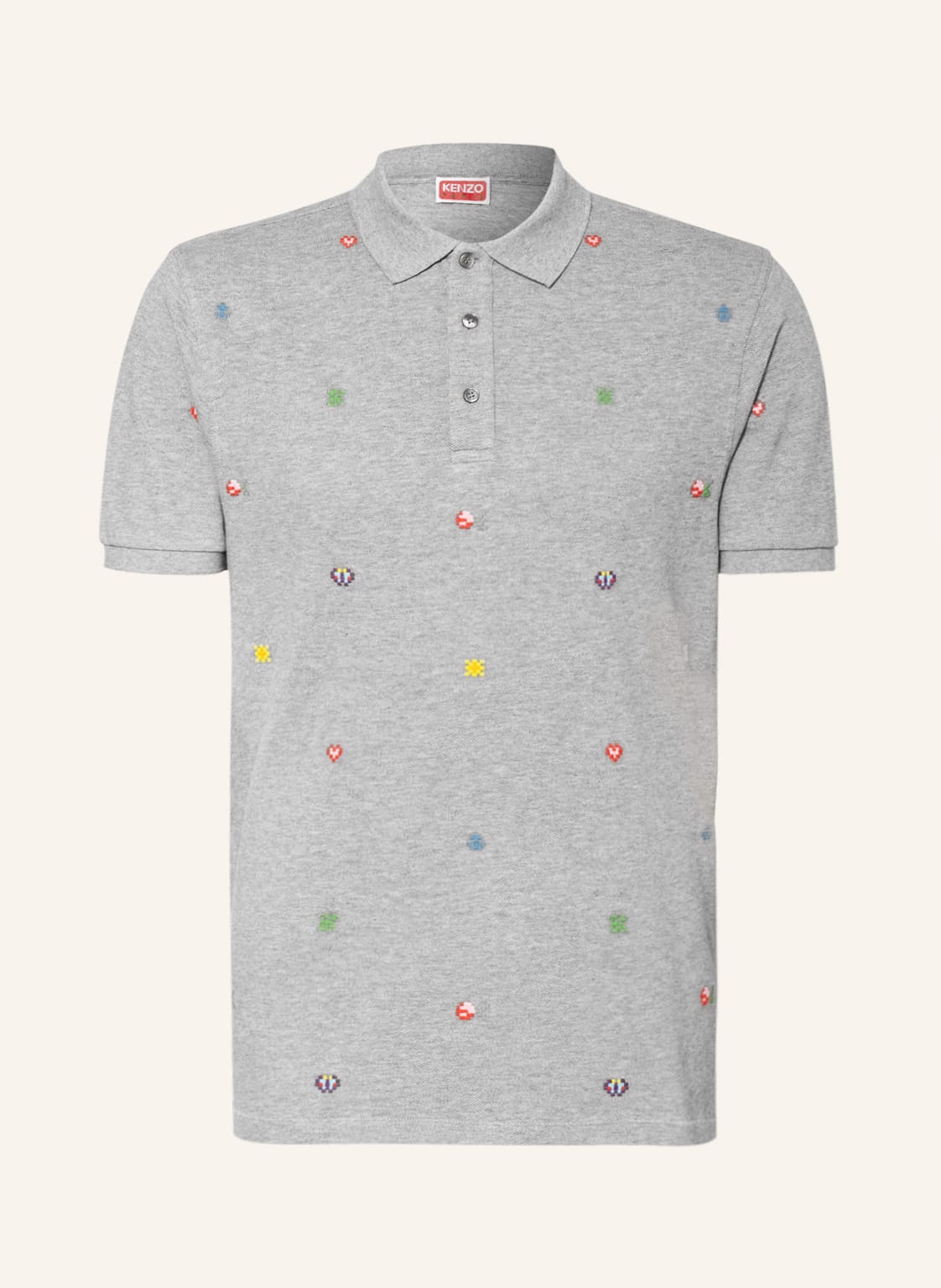 Image of Kenzo Piqué-Poloshirt Mit Stickereien grau
