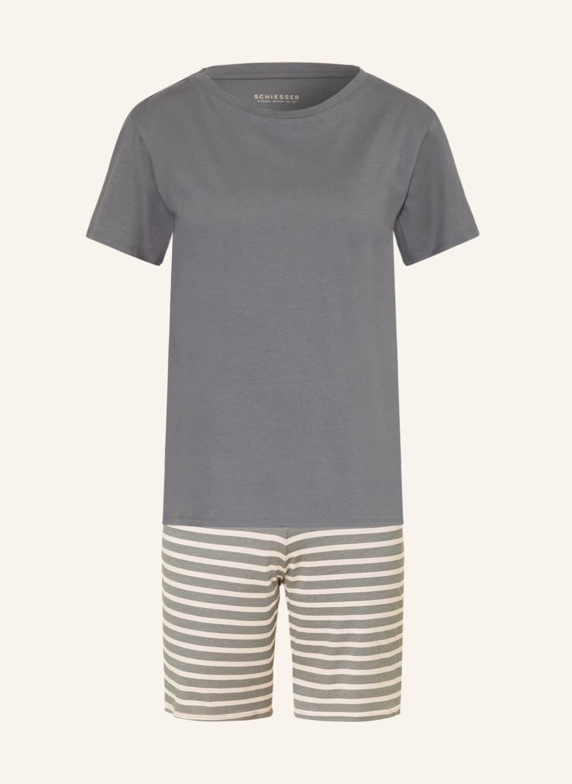 Image of Schiesser Shorty-Schlafanzug Essential Stripes gruen