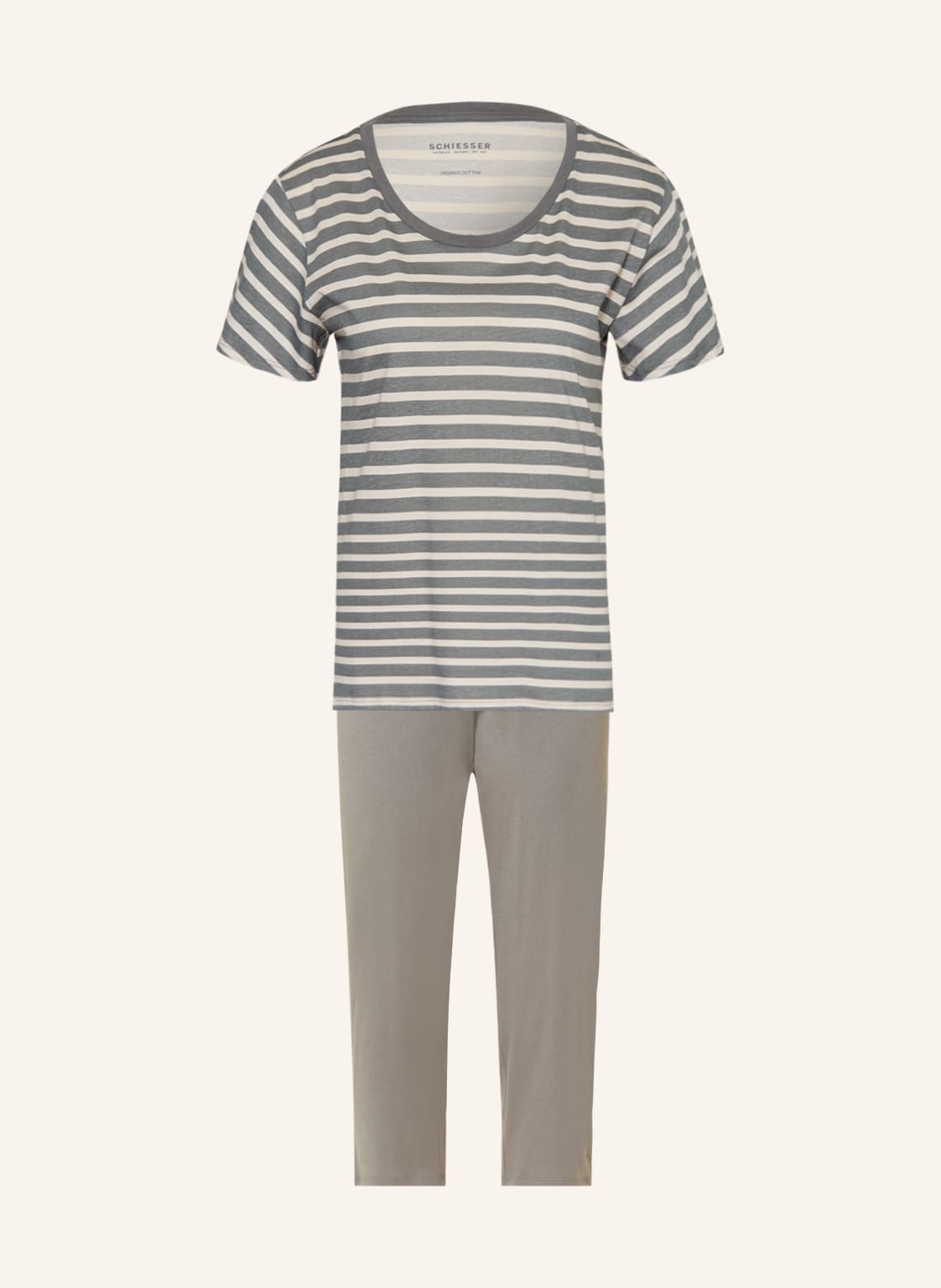 Image of Schiesser 3/4-Schlafanzug Essential Stripes gruen