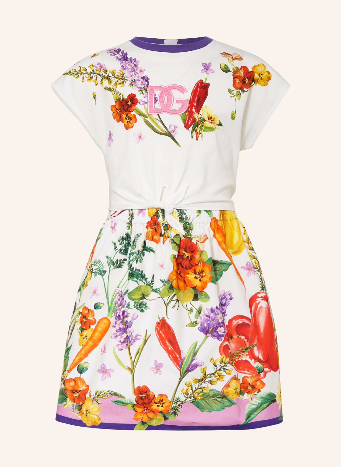 Image of Dolce & Gabbana Kleid Ortaggi Im Materialmix Mit Cut-Out weiss