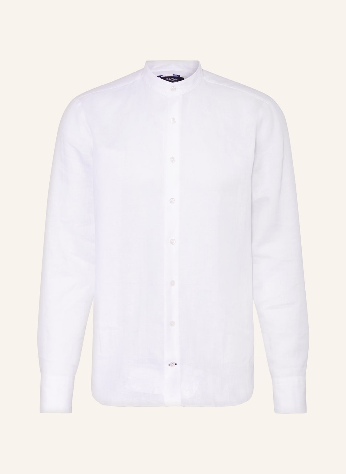 Image of Olymp Signature Leinenhemd Soft Business Tailored Fit Mit Stehkragen weiss