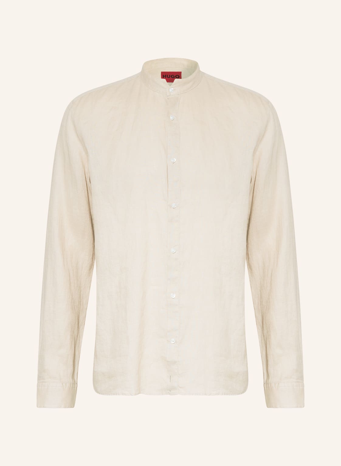 Image of Hugo Leinenhemd Elvory Slim Fit Mit Stehkragen beige