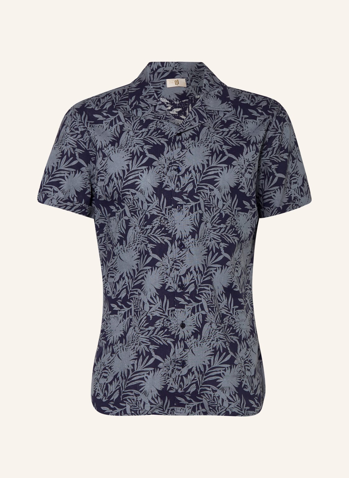 Image of q1 Manufaktur Kurzarm-Hemd Slim Fit Mit Leinen schwarz