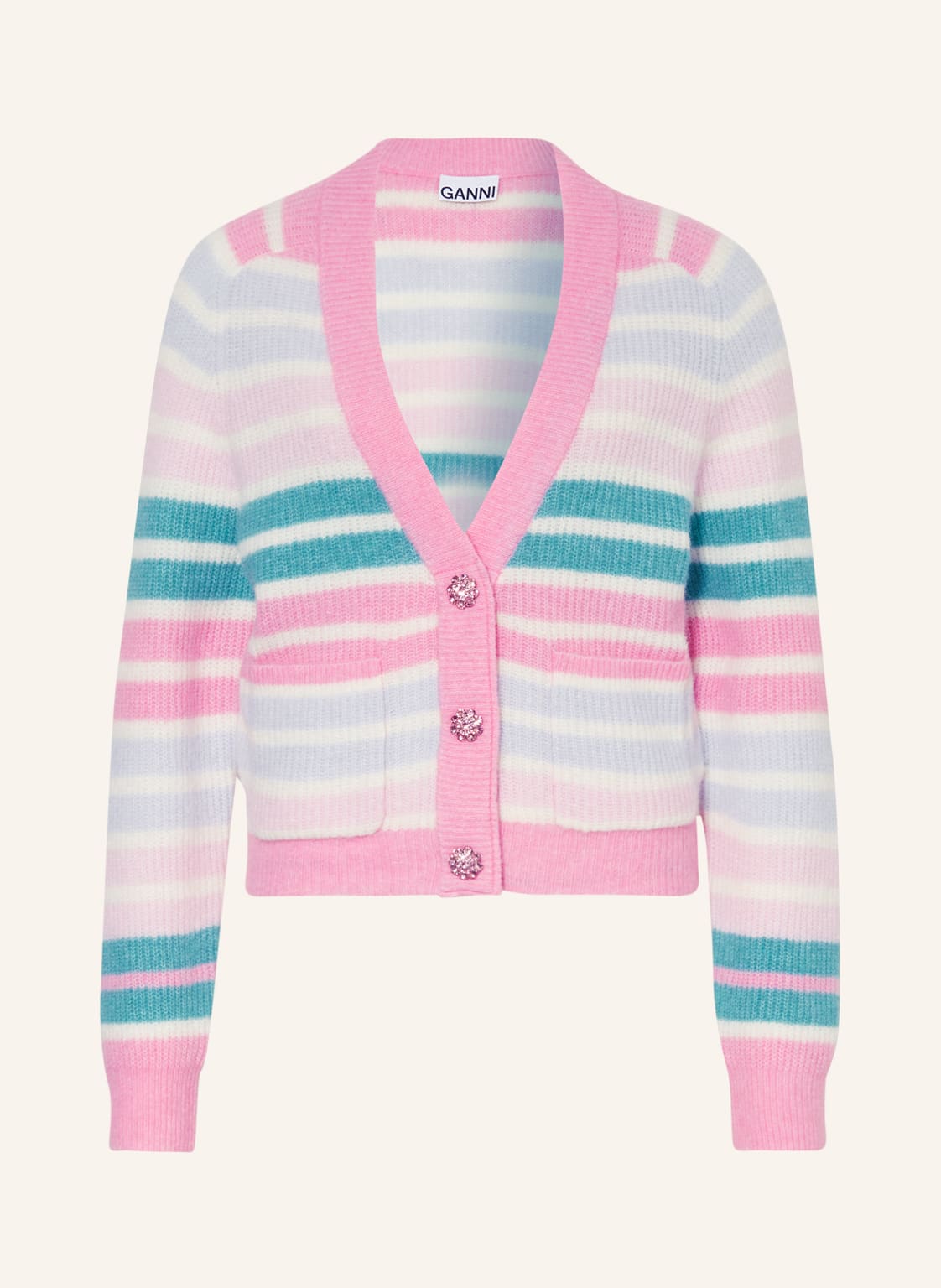 Image of Ganni Strickjacke Mit Alpaka rosa