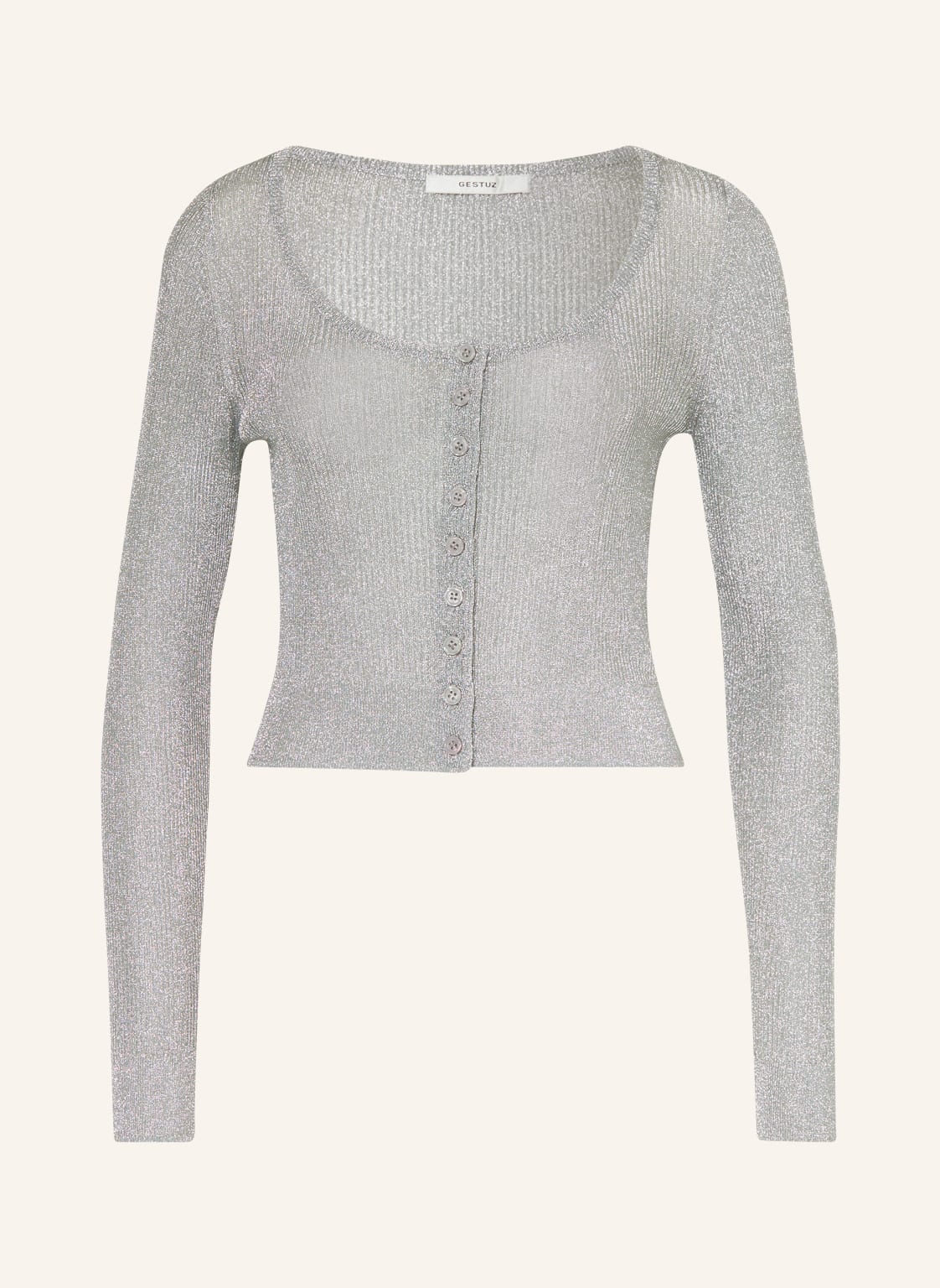 Image of Gestuz Cropped-Strickjacke Silvigz Aus Glitzergarn silber