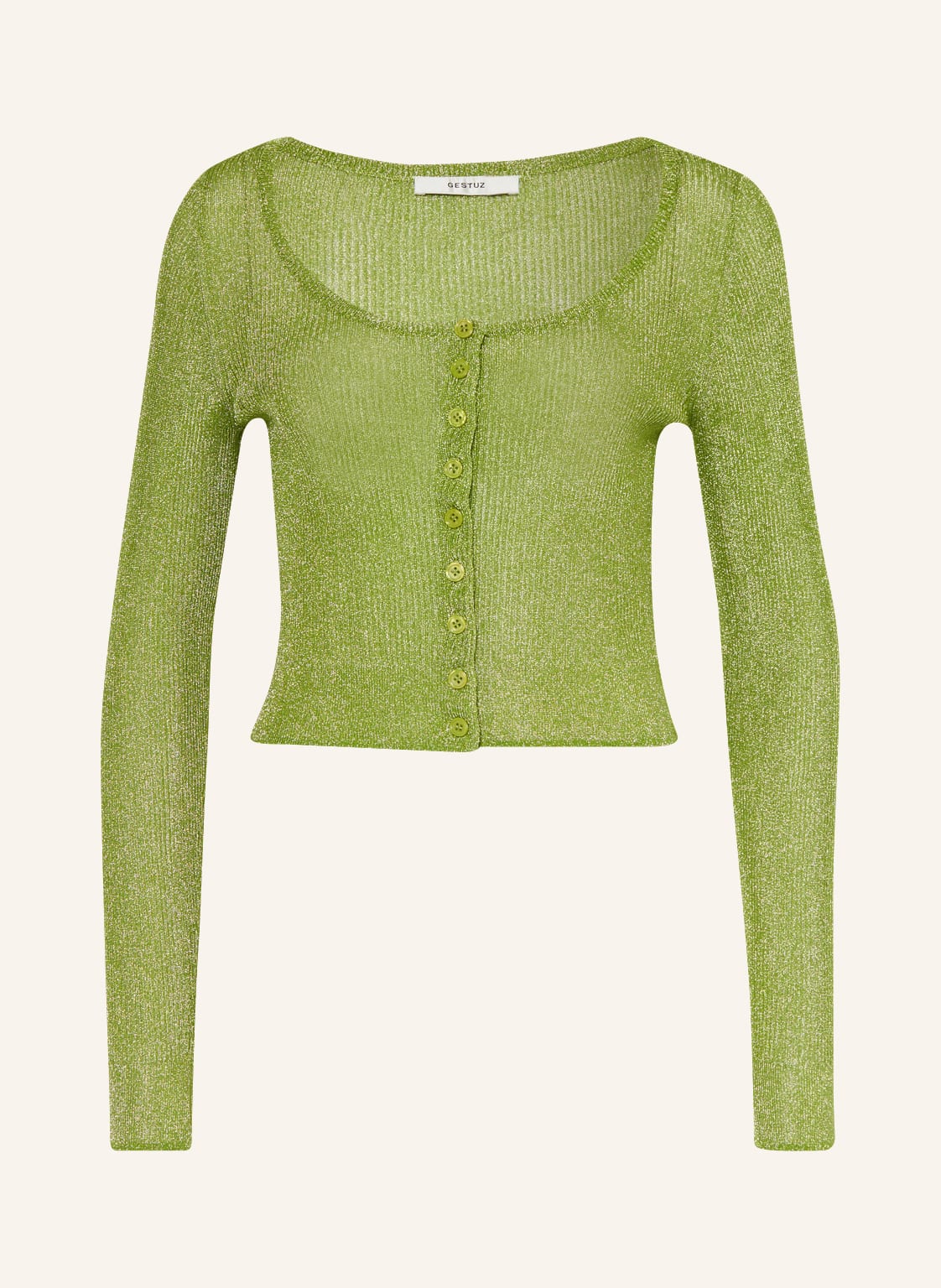Image of Gestuz Cropped-Strickjacke Silvigz Aus Glitzergarn gruen