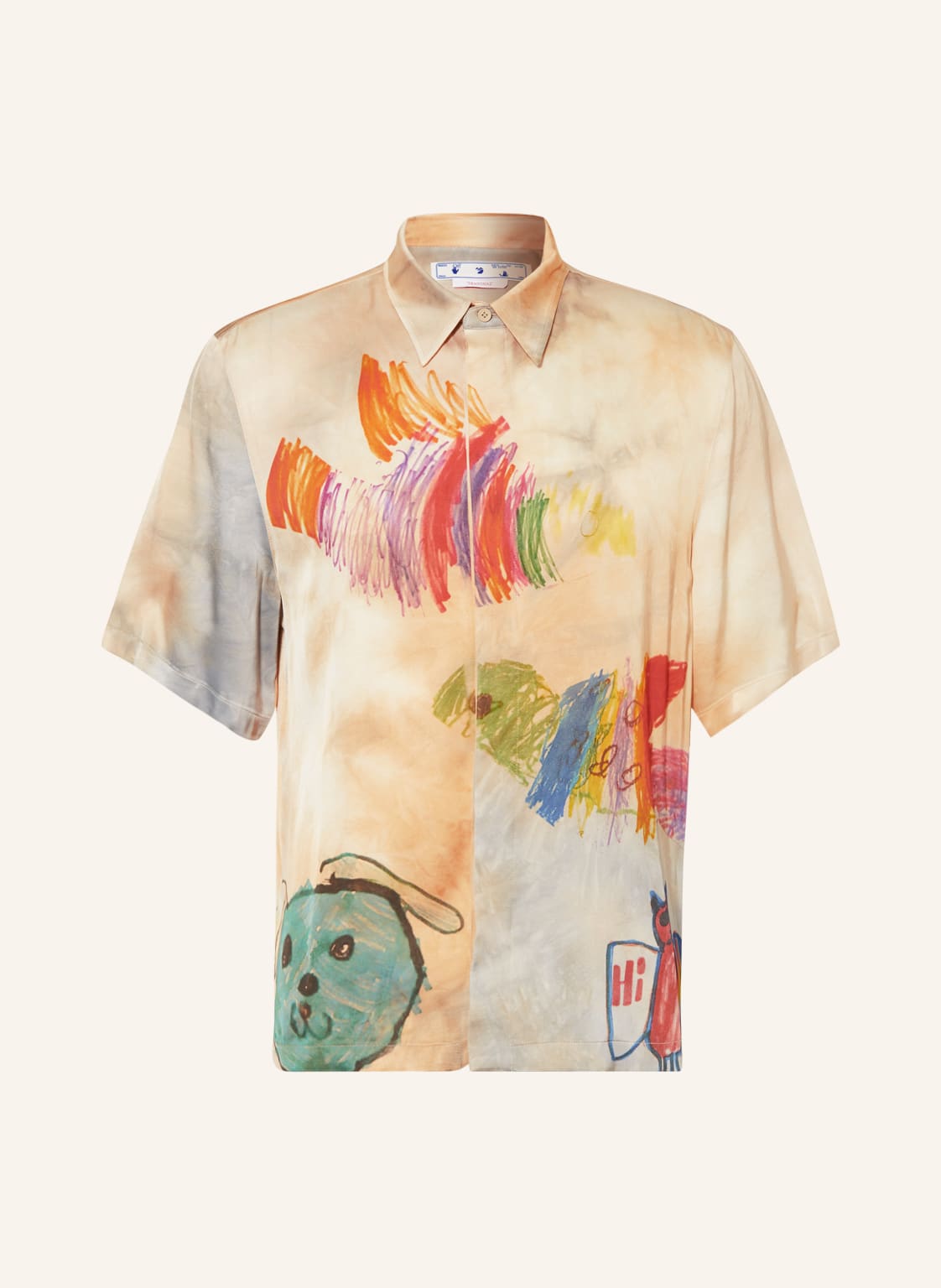 Image of Off-White Kurzarm-Hemd Comfort Fit Aus Satin beige