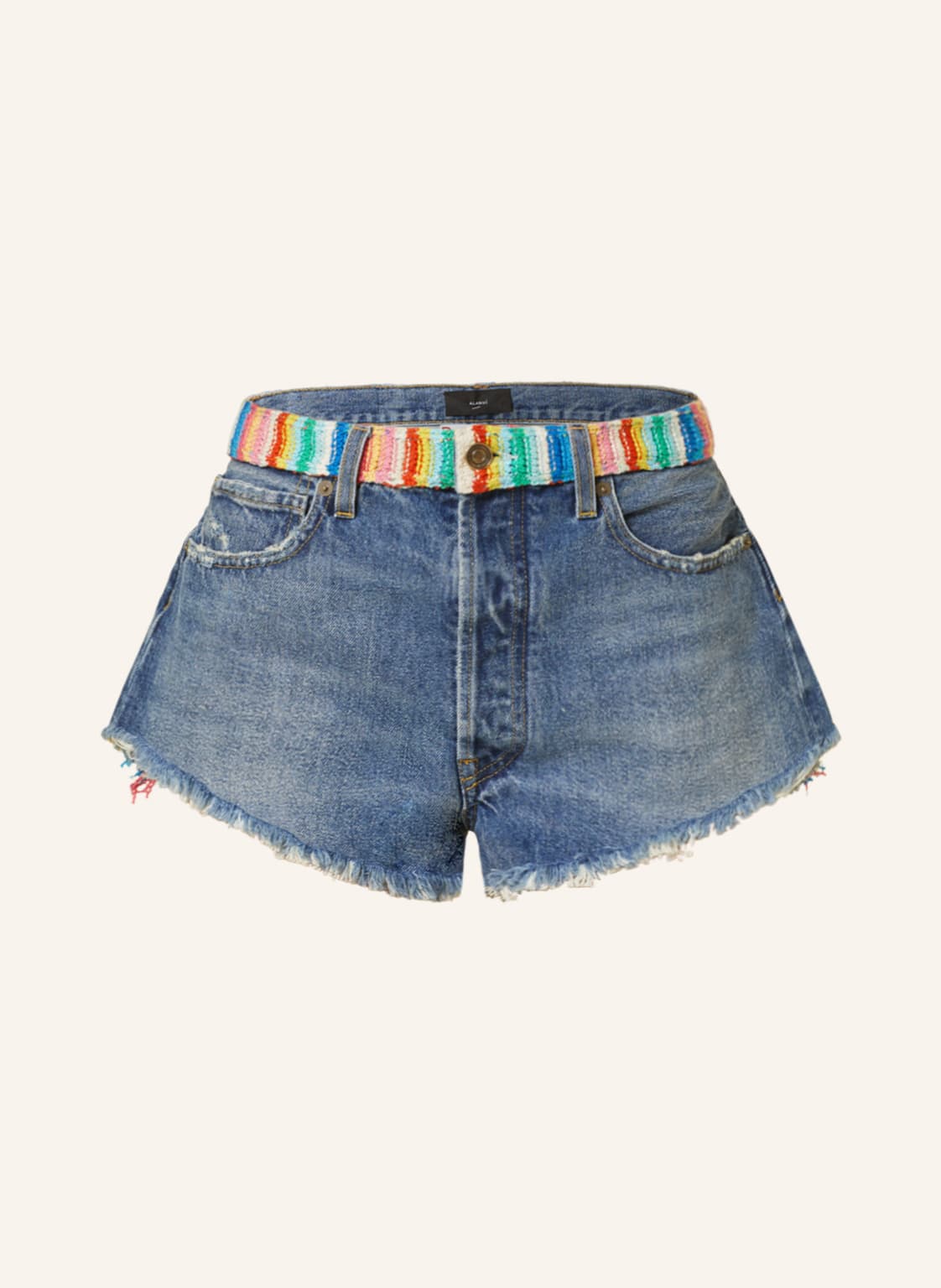 Image of Alanui Jeansshorts Over The Rainbow Mit Fransen blau